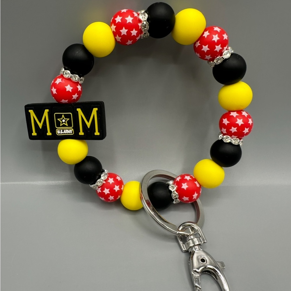 Hands Free US Army Mom Wristlet, Keychain Accessory, Silicone Beads, Stars, New